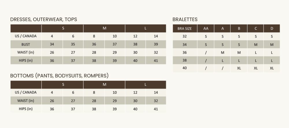 Wishlist retail size chart